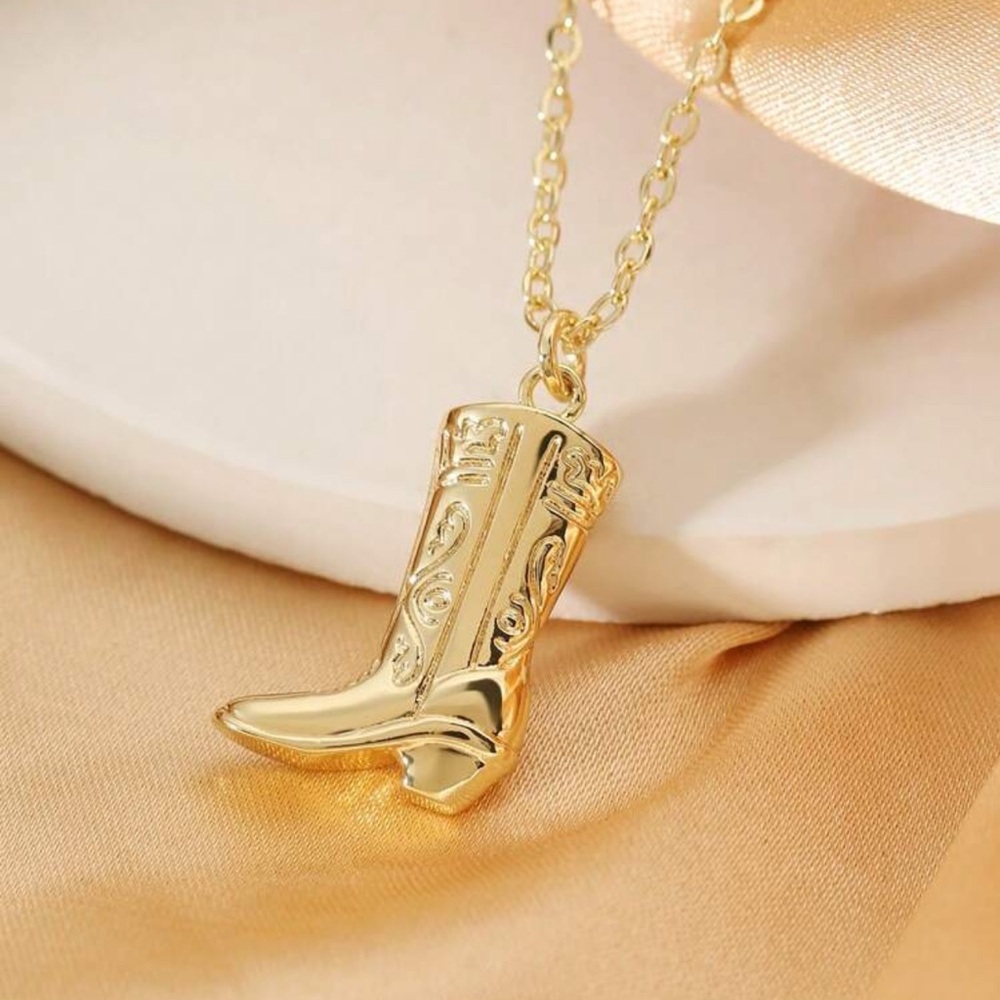 Bohemian Western Gold Tone Cowboy Boot Necklace